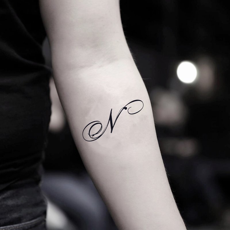 OhMyTat 英文字母 N Letter N 刺青图案纹身贴纸 (2 张) - 纹身贴 - 纸 黑色