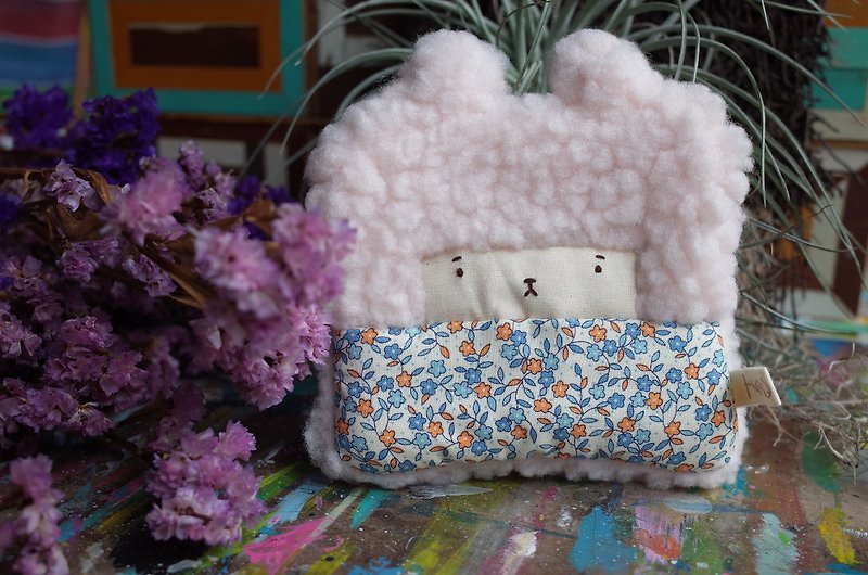 朵儿小兔零钱包-粉红发-174蓝色小花朵 - 零钱包 - 棉．麻 粉红色