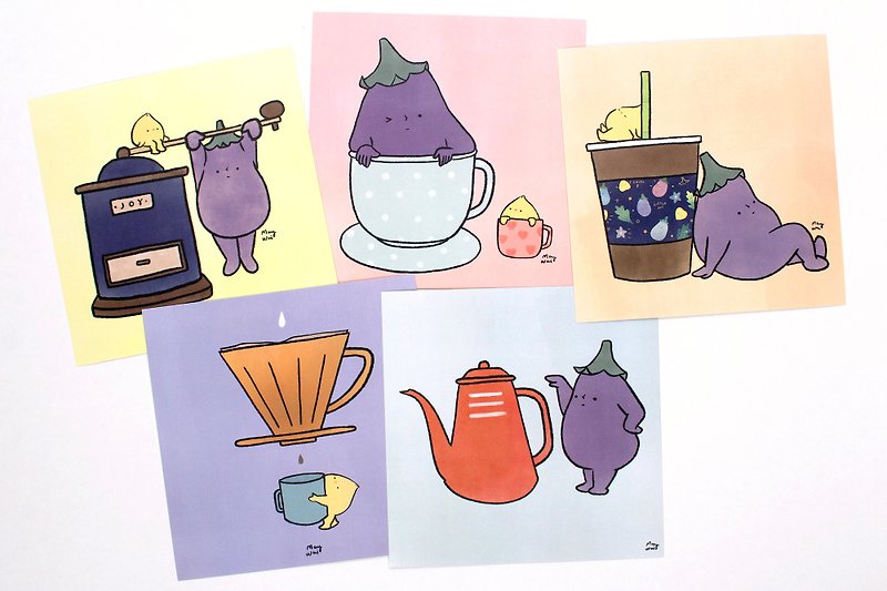 Set of 5 Postcards - Café Little Joy - 卡片/明信片 - 纸 紫色