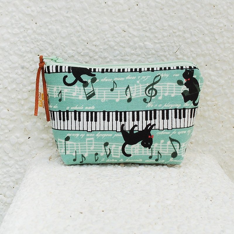 钢琴黑猫_绿 零钱包 - 零钱包 - 棉．麻 绿色