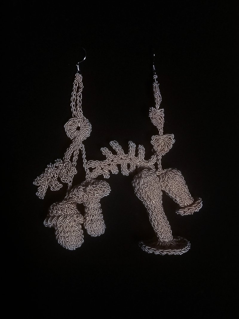 手工编织耳环 - 耳环/耳夹 - 棉．麻 白色