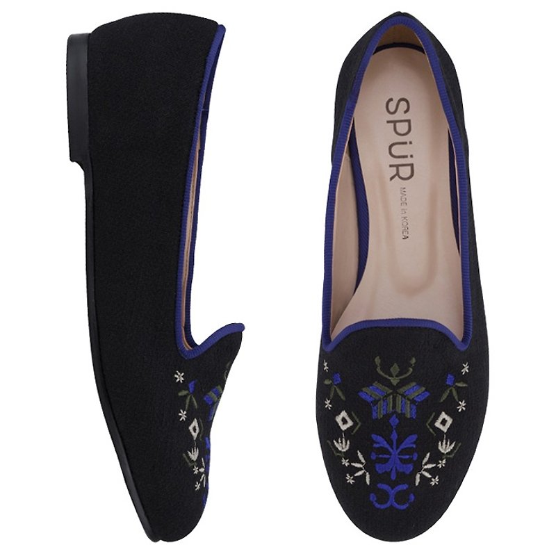 SPUR 印第安绣花刺绣平底鞋 LS8010 BLACK - 女款休闲鞋 - 其他材质 黑色