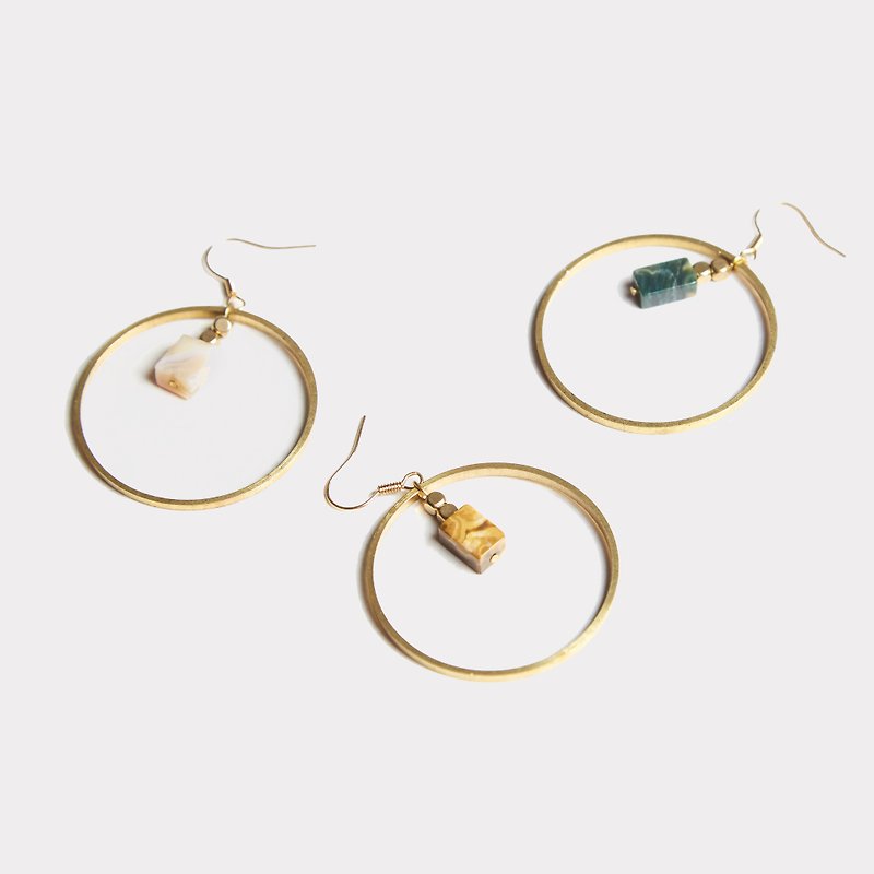 Circle ' Ocean stone earring - 海洋石大圈耳环 - 耳环/耳夹 - 宝石 金色