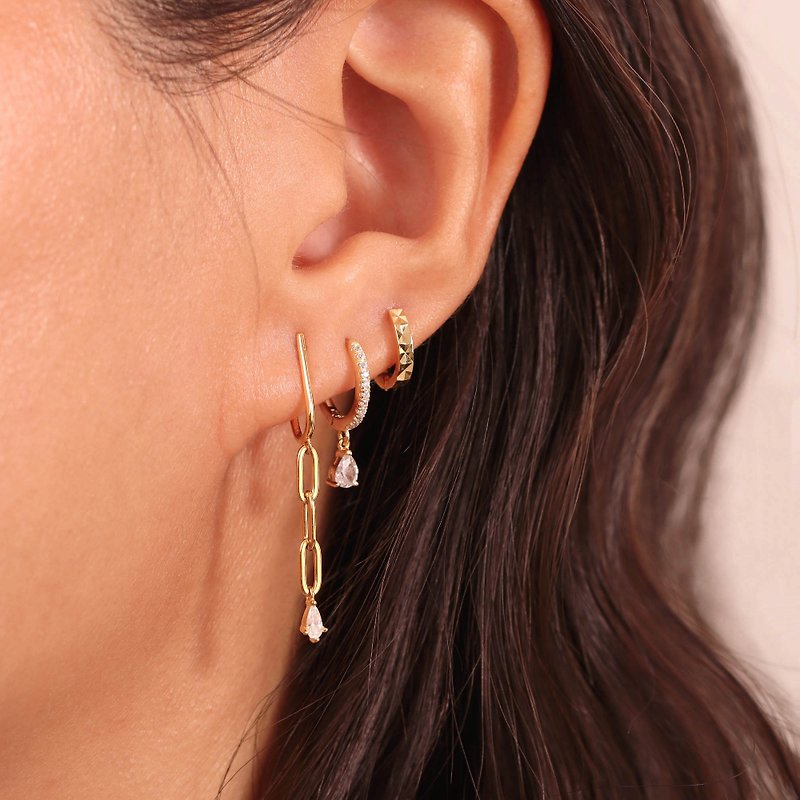 新款 摩登s925純銀環環相扣幾何鏈條耳環女款 時尚長款氣質耳飾 - 耳环/耳夹 - 银 金色