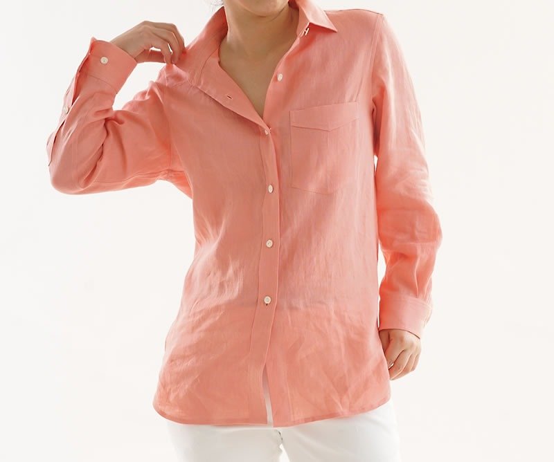 Linen authentic premium shirt / Vesta t032b-vet1 - 女装上衣 - 棉．麻 粉红色