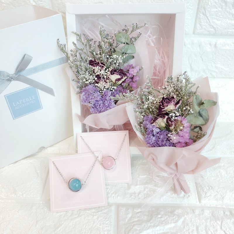 福袋两件两花盒  干燥花盒粉晶 海蓝宝 闺蜜   颈链 项链  - 颈链 - 水晶 粉红色