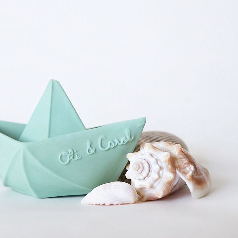 西班牙 Oli & Carol – 折纸小船-粉绿–天然橡胶固齿器/洗澡玩具 - 玩具/玩偶 - 橡胶 绿色