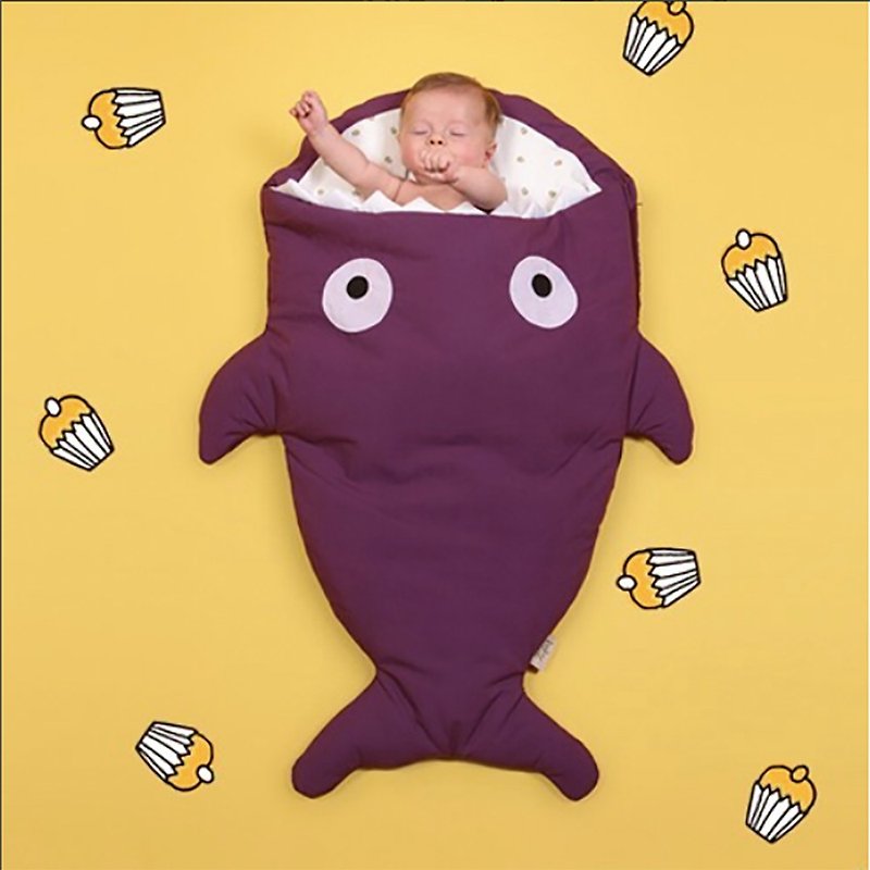 【西班牙制】鲨鱼咬一口BabyBites纯棉婴幼儿多功能睡袋-轻量版 - 满月礼盒 - 棉．麻 紫色