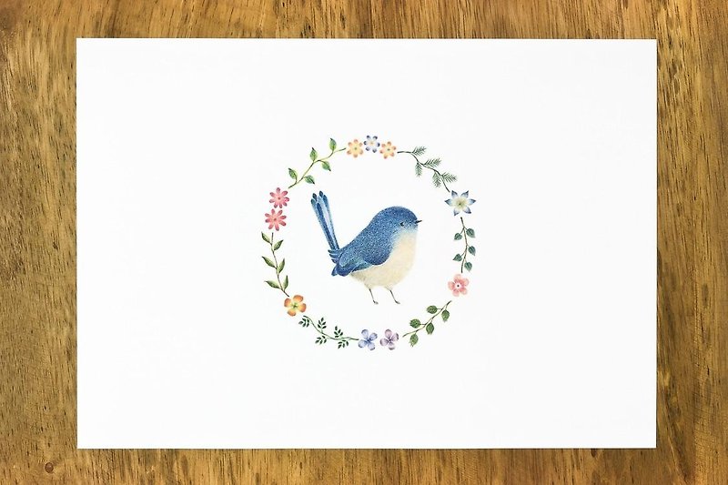 絵のある暮らし。アートプリント "青色の小鳥と花の輪" AP-50 - 海报/装饰画/版画 - 纸 蓝色