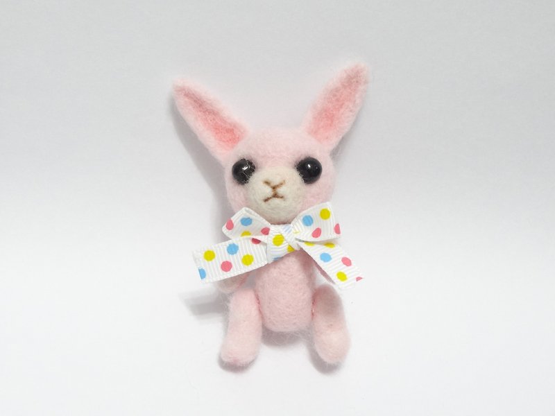可动的粉红兔-羊毛毡  "钥匙圈、吊饰、摆饰" - 钥匙链/钥匙包 - 羊毛 粉红色