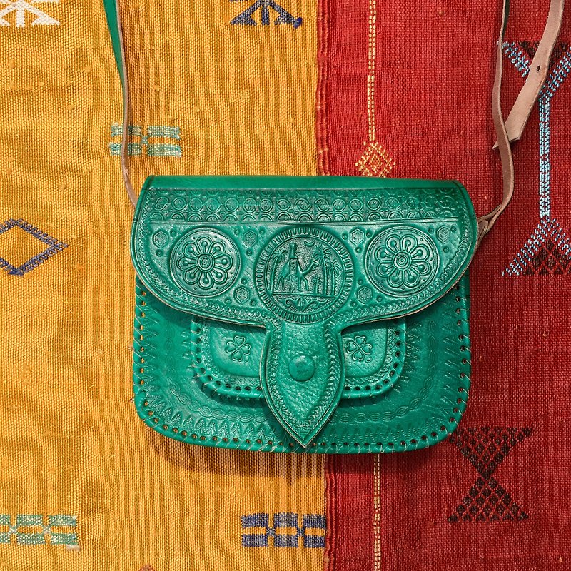 摩洛哥 薄荷根染 非斯绿骆驼包 - 侧背包/斜挎包 - 真皮 绿色