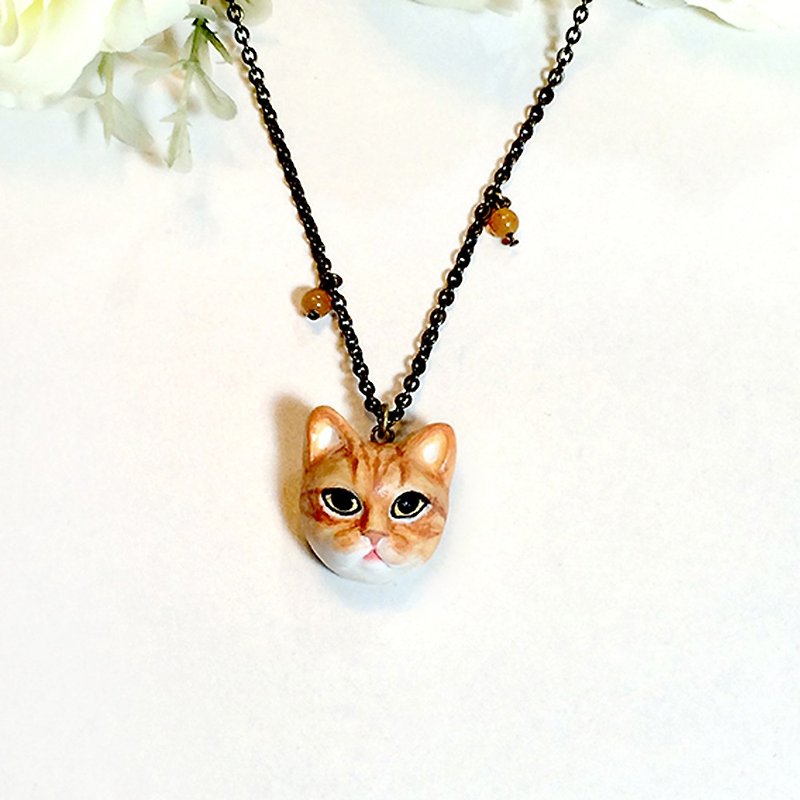 Orange cat necklace, Orange cat pendant, cat sculpture, cat lover gifts - 项链 - 粘土 橘色