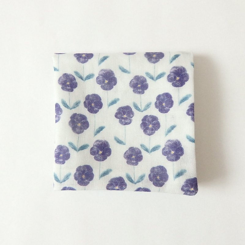 パンジーのふわふわガーゼハンカチ -オリジナルデザイン- - 手帕/方巾 - 棉．麻 紫色