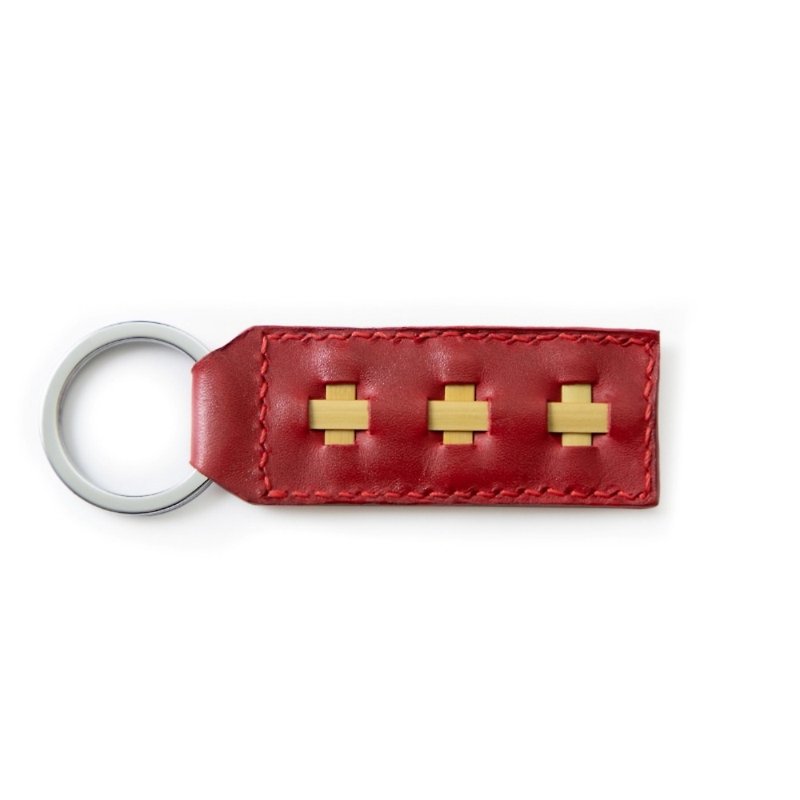 竹编皮革宝石红钥匙圈 - 钥匙链/钥匙包 - 真皮 红色