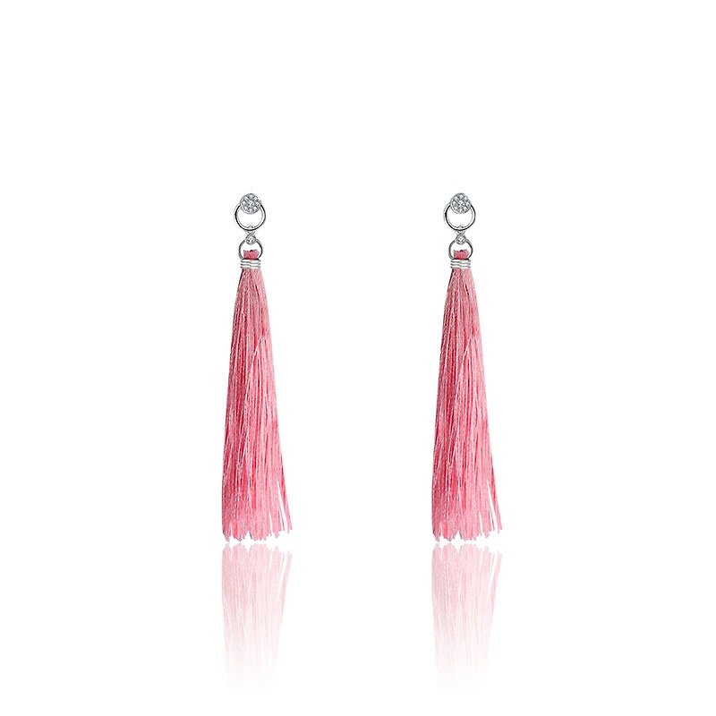 18k圆形粉红流苏钻石耳环 - 耳环/耳夹 - 聚酯纤维 粉红色