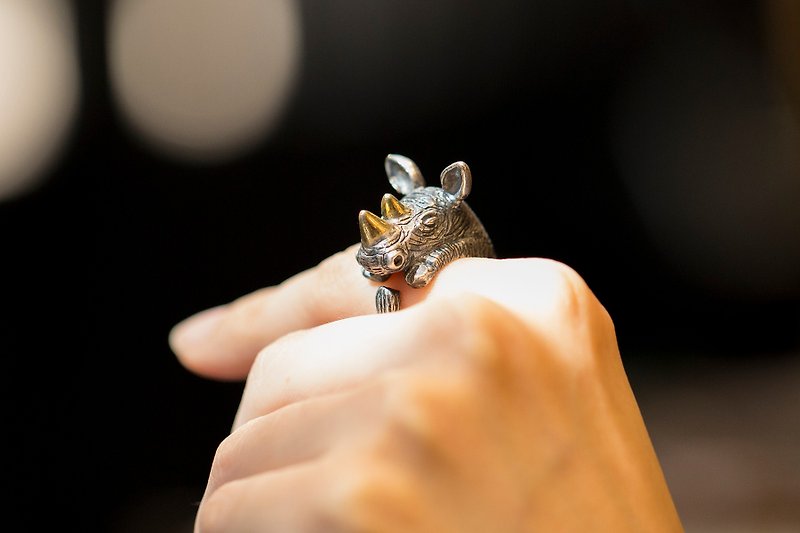 个性犀牛戒指-金牛角 (硫化处理) - 戒指 - 其他金属 银色
