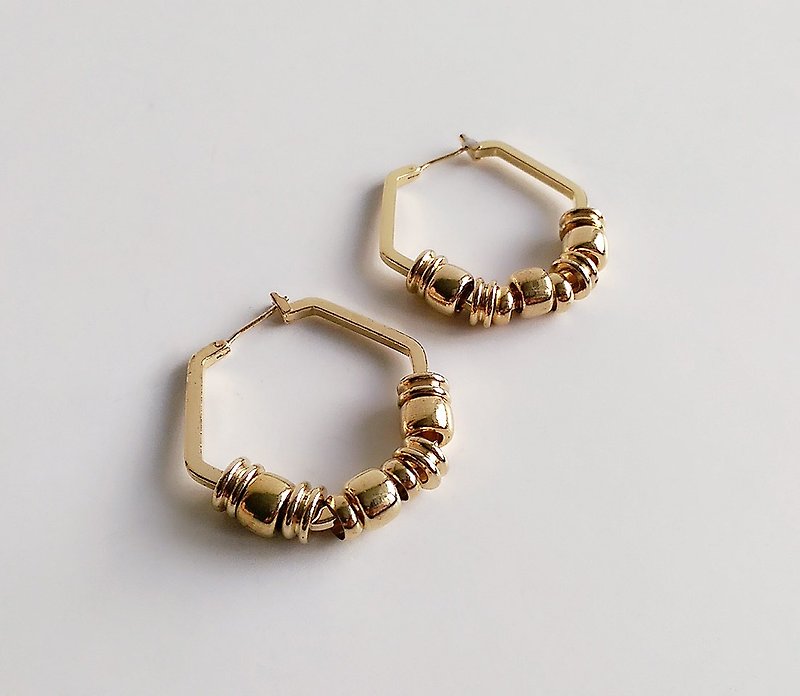 手作 六角 黄铜 • 耳环 - 耳环/耳夹 - 其他金属 金色