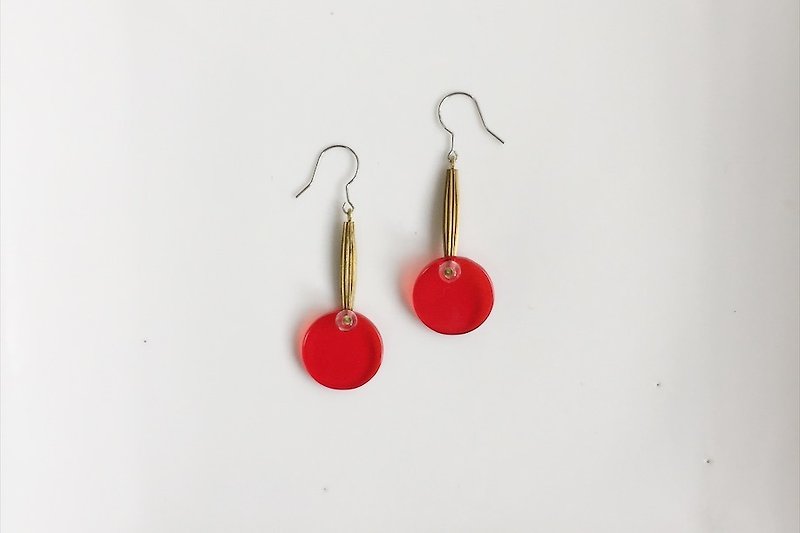 大红 黄铜造型耳环 - 耳环/耳夹 - 其他金属 红色