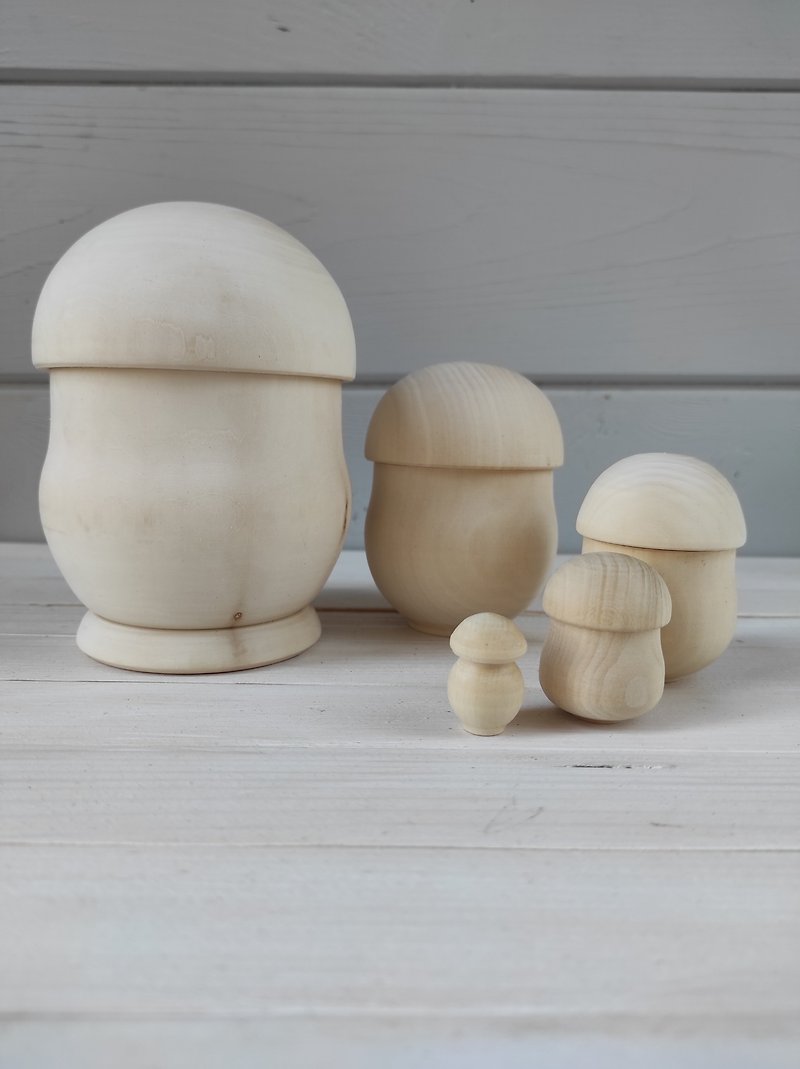 Wooden Toy Nesting Mushroom - 玩具/玩偶 - 木头 咖啡色