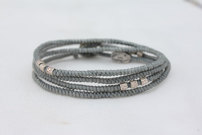 手工 4圈编织蜡线X925银 民族风  串珠手链(手环) 定制化 (灰色) - 手链/手环 - 聚酯纤维 灰色