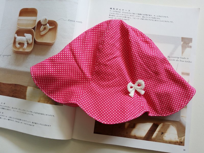桃红水玉弥月礼盒 花朵婴儿帽 宝宝帽 - 满月礼盒 - 棉．麻 粉红色