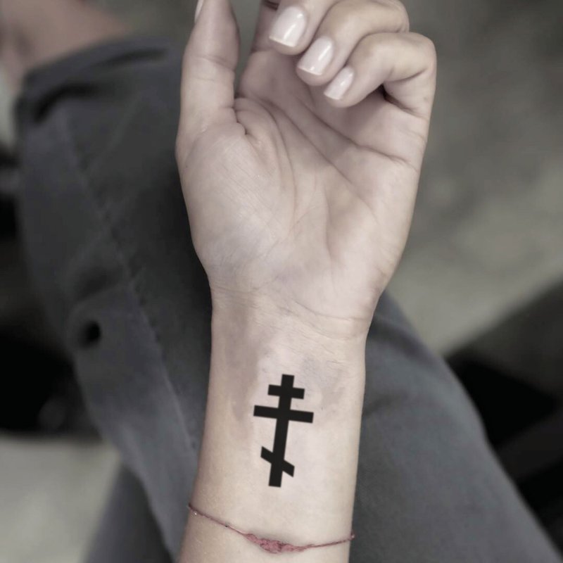 OhMyTat 东正教十字架 Orthodox Cross 刺青图案纹身贴纸 (4 张) - 纹身贴 - 纸 黑色