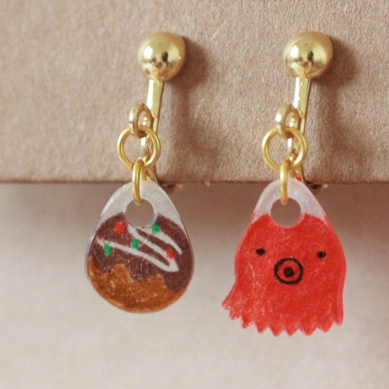 章鱼（烧）／耳环（针式、夹式） - 耳环/耳夹 - 塑料 红色