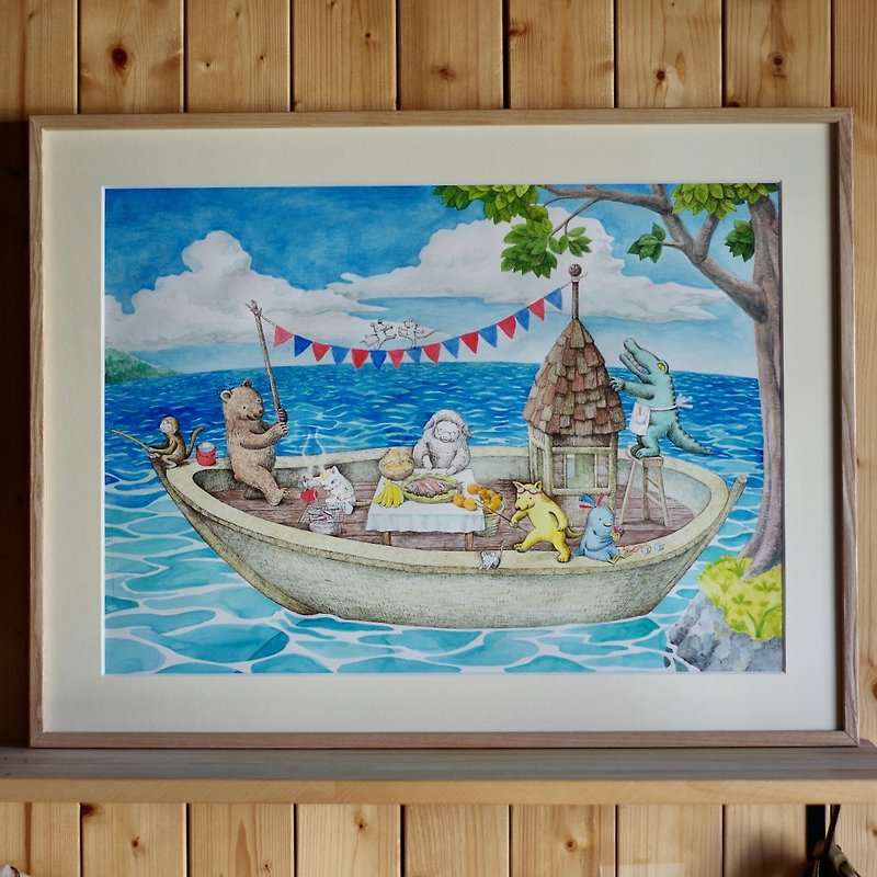 舟の上のたんじょうかい　原画 - 海报/装饰画/版画 - 棉．麻 蓝色