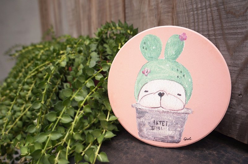 (售完)法斗吸水杯垫-兔兔仙人掌 - 杯垫 - 其他材质 