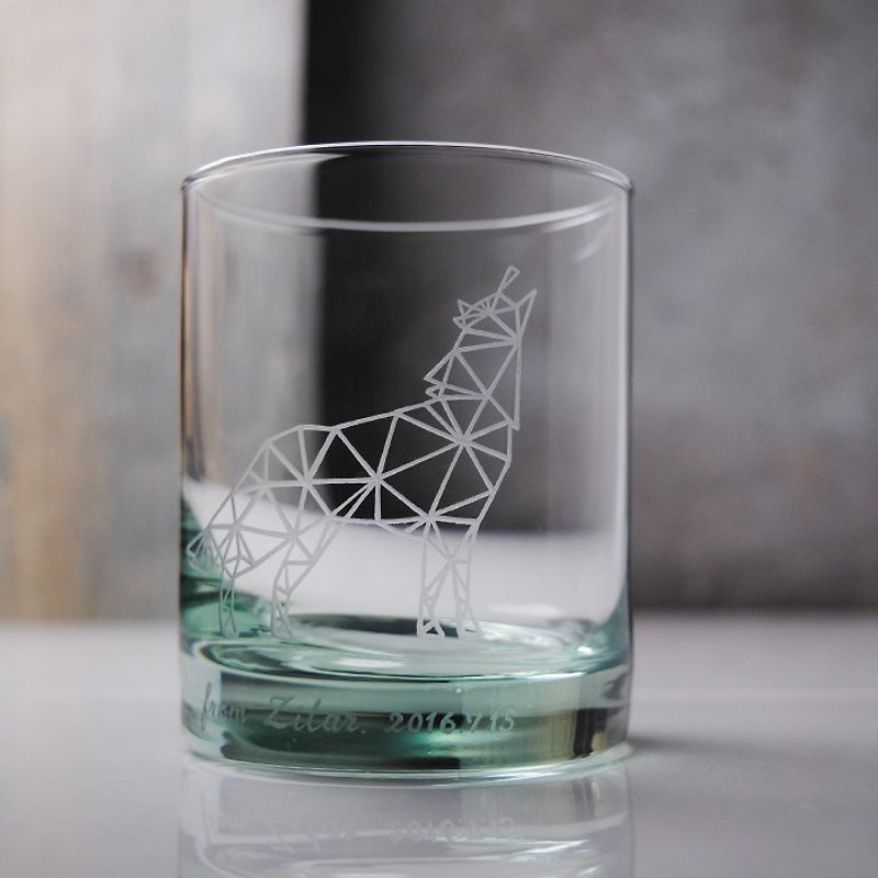 250cc【绿色和平威士忌杯】荒野之狼玻璃雕 意大利 Bormioli Rococo刻字威士忌杯 - 订制画像 - 玻璃 绿色