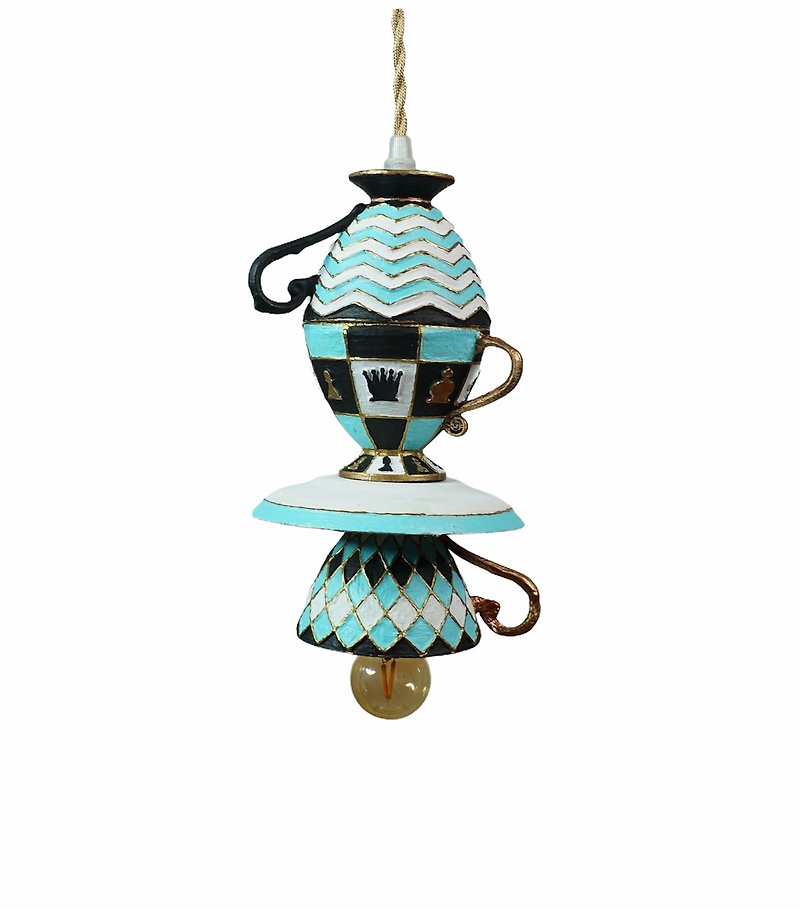 Set of two Mad tea party Teacup pendant chandeliers White rabbit Kitchen turquoi