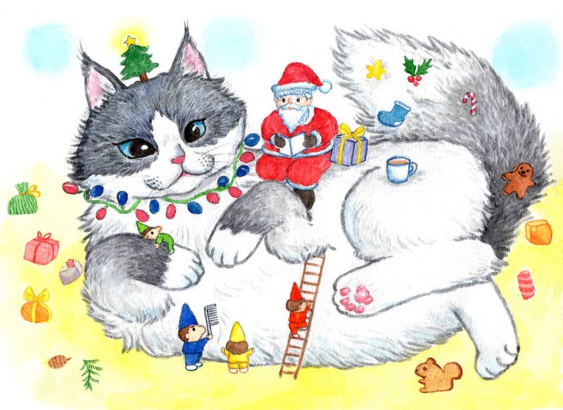 圣诞快乐-胖肚子猫咪岛屿系列 - 卡片/明信片 - 纸 