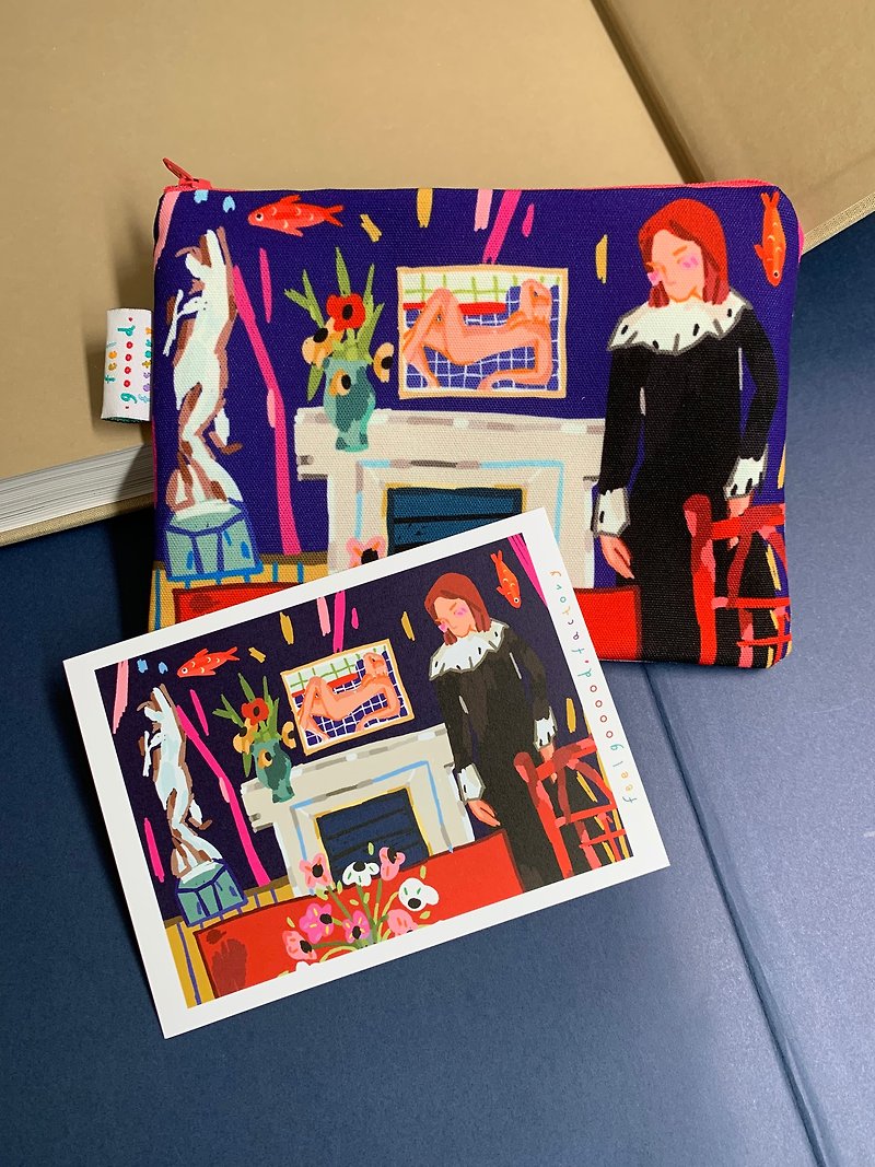 Canvas Pencil Case  ( Henri Matisse 01 )with Postcard - 铅笔盒/笔袋 - 棉．麻 蓝色