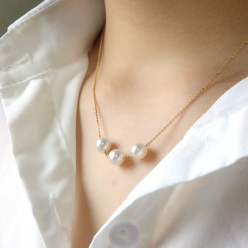 K18YG　アコヤ真珠3ピース ネックレス 7.0-7.5mm - 项链 - 珍珠 
