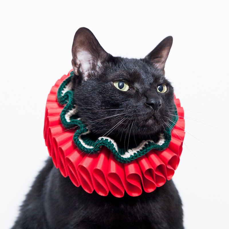 古典圣诞派对 荷叶领 拉夫领 - 猫咪 圣诞礼盒 - 项圈/牵绳 - 聚酯纤维 红色
