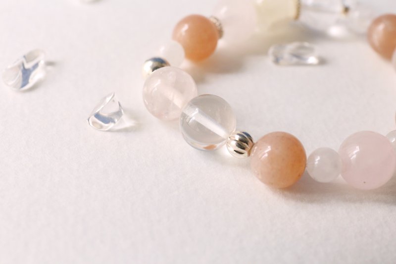橙月亮石粉晶白晶925纯银手串  手环  月光 脐轮  女性 创意 - 手链/手环 - 宝石 橘色