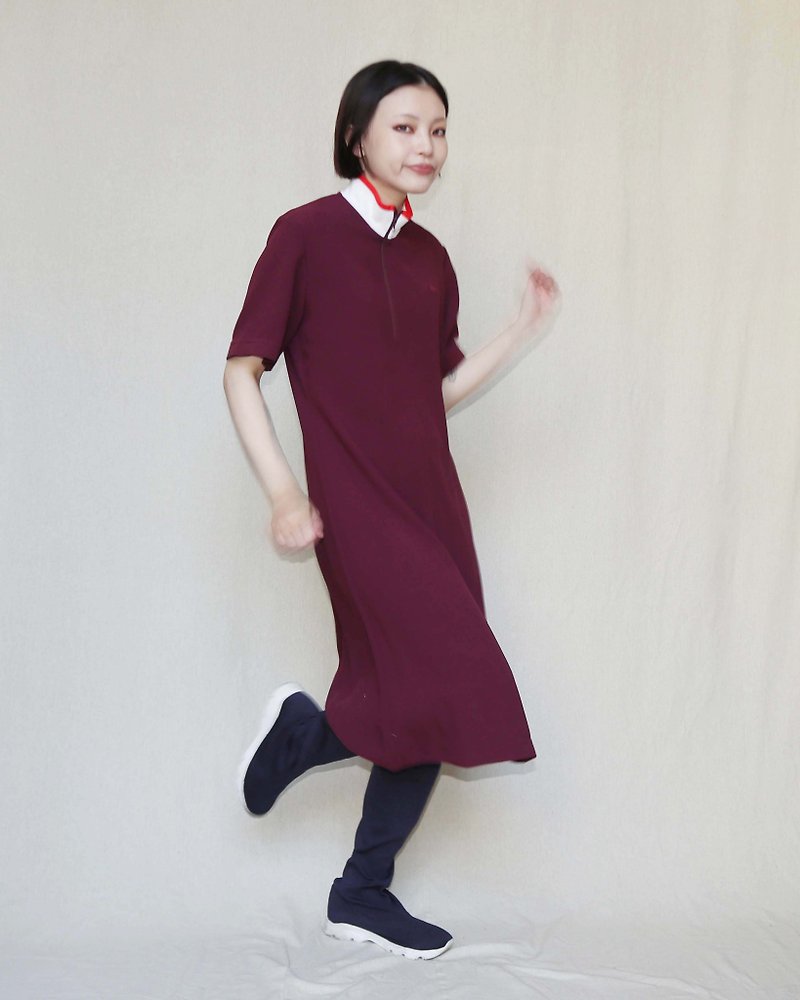 南瓜Vintage。LACOSTE 酒红 拉链 短袖 运动 洋装 - 洋装/连衣裙 - 其他人造纤维 红色