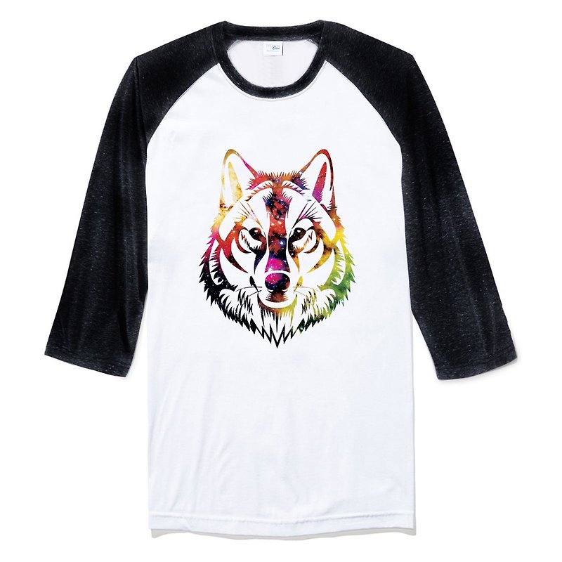 COSMIC WOLF 七分袖T恤 白黑色 狼 宇宙 设计 自创 品牌 银河系 时髦 圆 三角形 - 男装上衣/T 恤 - 棉．麻 白色