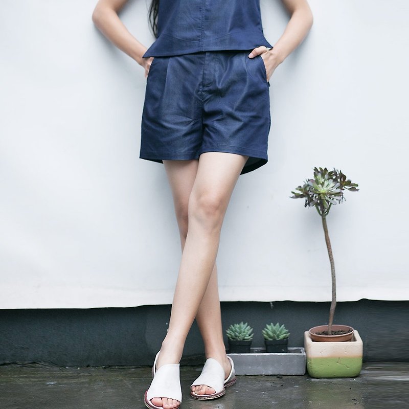 安妮陈原创设计穿越时空的爱恋 2016夏季新款深色牛仔女短裤下装 - 女装短裤 - 棉．麻 蓝色