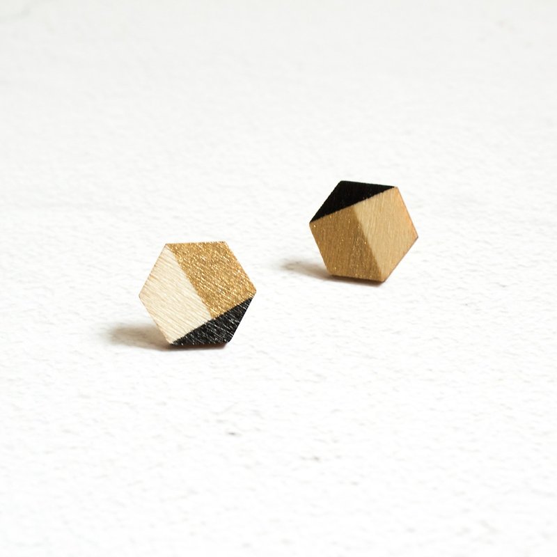耳环 耳钉 耳夹 木制 镀金 几何 手工绘制 六角形 手作 饰物 礼物 - 耳环/耳夹 - 木头 黑色