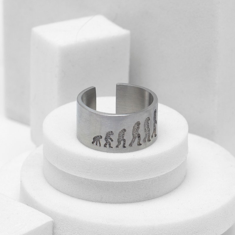 人类演化戒指(雾银) - 戒指 - 不锈钢 银色