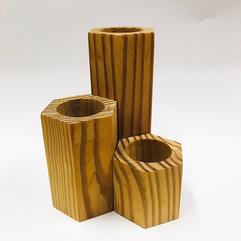 三人行原木盆器组 - 花瓶/陶器 - 木头 咖啡色
