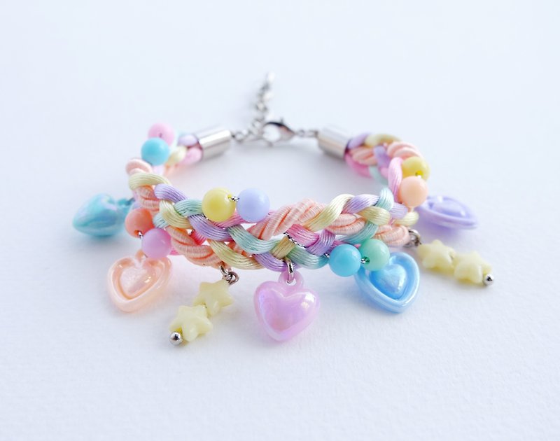 Pastel braided-bead bracelet with pastel charm - 手链/手环 - 其他材质 多色