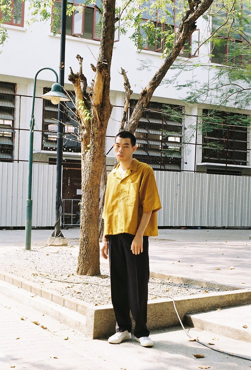 Open collar shirt (Mustard) - 男装衬衫 - 棉．麻 黄色