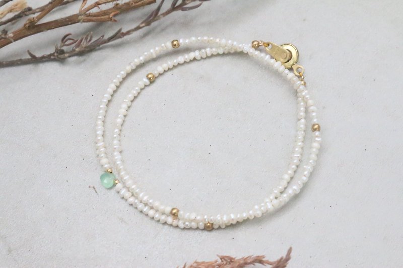 绿玉髓 天然石 珍珠 黄铜 手链- 1065 珍爱每一天 - - 手链/手环 - 宝石 绿色