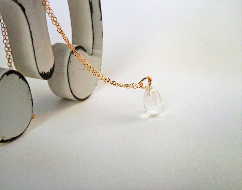 14kgf*Rose Quarz drop necklace - 项链 - 宝石 粉红色