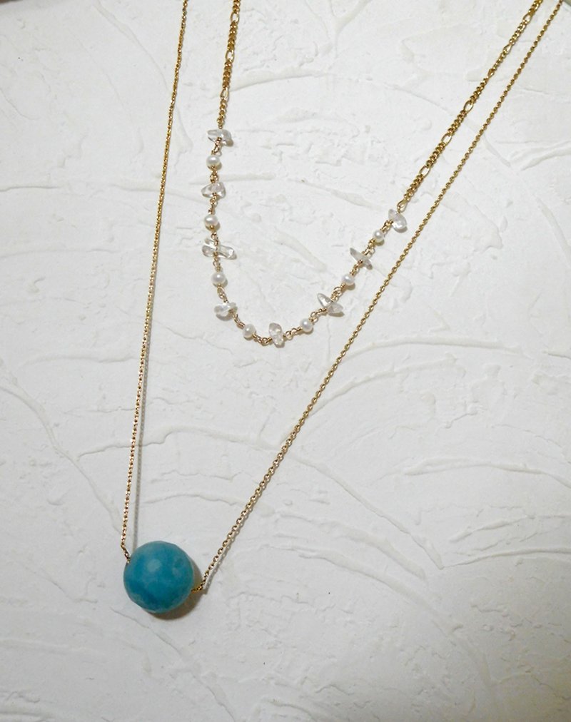 特制合金双层天河石球珍珠不规则水晶中长链 仅一组 - 项链 - 其他材质 蓝色