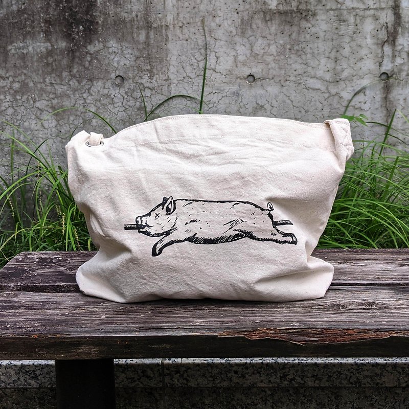 仔豚の丸焼き袋 - 侧背包/斜挎包 - 棉．麻 白色