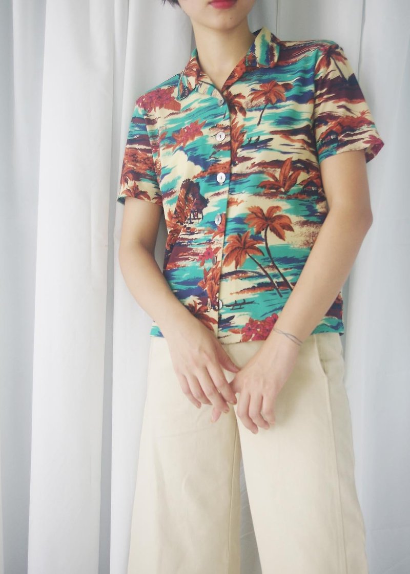 寻宝古着-Hawaii夏日印花针织复古衬衫 - 女装衬衫 - 其他人造纤维 多色