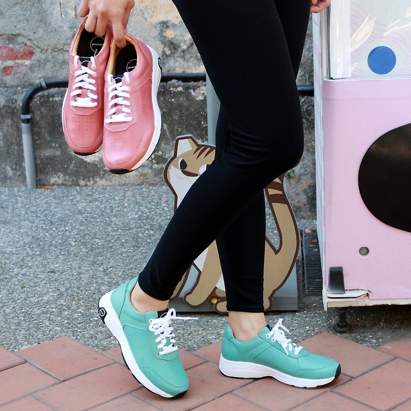 MIT 【牛皮轻量动能运动鞋-绿】运动鞋 休闲鞋 高透气 高支撑 - 女款运动鞋/球鞋 - 真皮 绿色